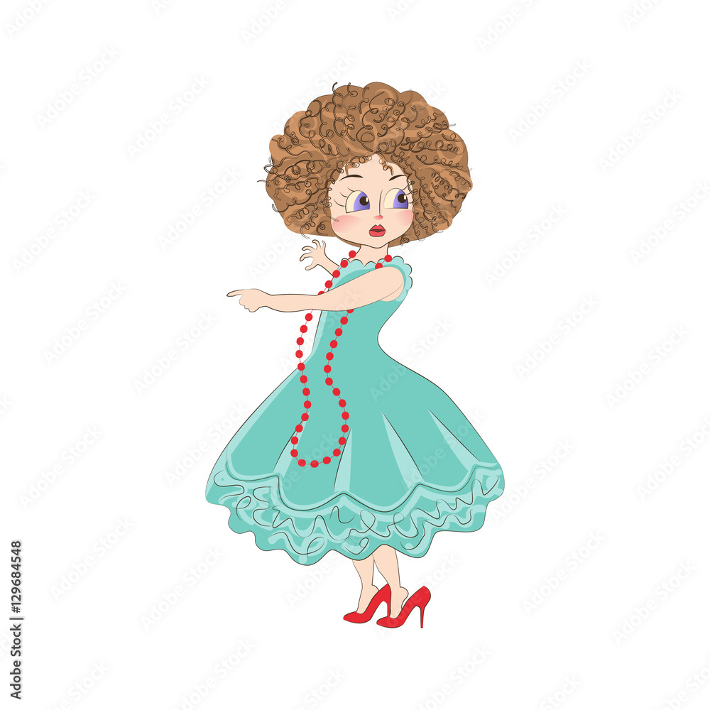 Cute little girl in red shoes cartoon character for apparel or other ...