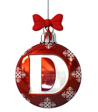 Red Christmas Ball Font. Letter D. 3d Rendering Isolated On White Background.