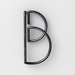 Fototapete - 3d realistic Wire Font with shiny reflection and soft shadows. Letter B. 3d rendering isolated.