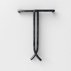 Fototapete - 3d realistic Wire Font with shiny reflection and soft shadows. Letter T. 3d rendering isolated.