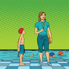 Wall Mural - Female swimming coach disgruntled student