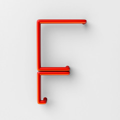 Fototapete - 3d realistic RED Wire Font with soft shadows. Letter F. 3d rendering isolated on bright background.