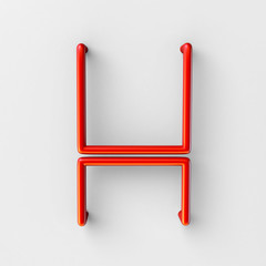 Fototapete - 3d realistic RED Wire Font with soft shadows. Letter H. 3d rendering isolated on bright background.