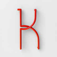 Fototapete - 3d realistic RED Wire Font with soft shadows. Letter K. 3d rendering isolated on bright background.