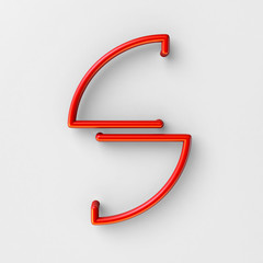 Fototapete - 3d realistic RED Wire Font with soft shadows. Letter S. 3d rendering isolated on bright background.