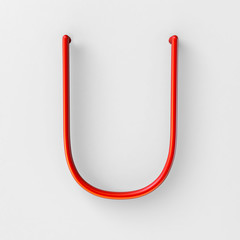 Fototapete - 3d realistic RED Wire Font with soft shadows. Letter U. 3d rendering isolated on bright background.
