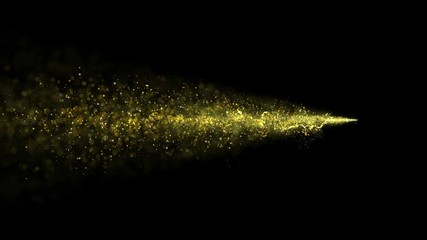 Wall Mural - Gold glittering star dust trail of sparkling particles on black background. Space comet tail. Golden flying particles.