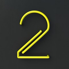 Fototapete - 3d glowing Wire Neon Font with soft shadows on dark background. Number 2. 3d rendering isolated.