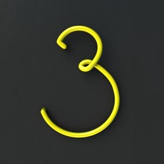Fototapete - 3d glowing Wire Neon Font with soft shadows on dark background. Number 3. 3d rendering isolated.
