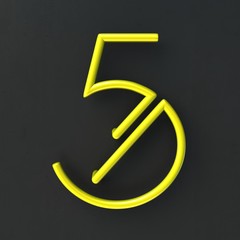 Fototapete - 3d glowing Wire Neon Font with soft shadows on dark background. Number 5. 3d rendering isolated.