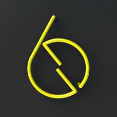 Fototapete - 3d glowing Wire Neon Font with soft shadows on dark background. Number 6. 3d rendering isolated.