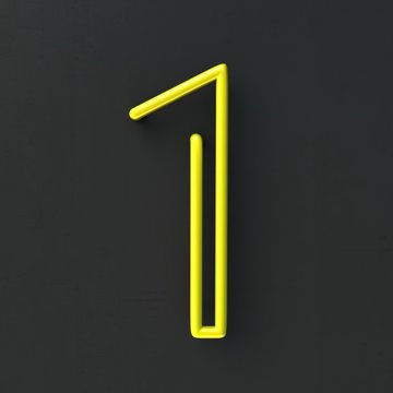 3d glowing Wire Neon Font with soft shadows on dark background. Number 1. 3d rendering isolated.