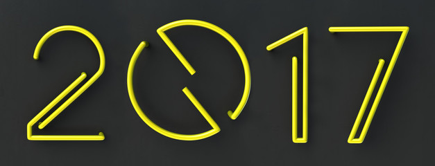 Fototapete - 2017 New Year Concept as Neon Street Wire Font with soft shadows. 3d rendering