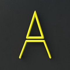 Fototapete - 3d glowing Wire Neon Font with soft shadows on dark background. Letter A. 3d rendering isolated.