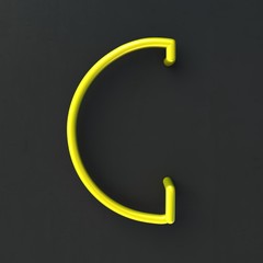 Fototapete - 3d glowing Wire Neon Font with soft shadows on dark background. Letter C. 3d rendering isolated.