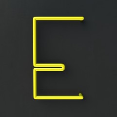 Fototapete - 3d glowing Wire Neon Font with soft shadows on dark background. Letter E. 3d rendering isolated.