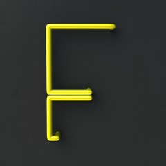 Fototapete - 3d glowing Wire Neon Font with soft shadows on dark background. Letter F. 3d rendering isolated.