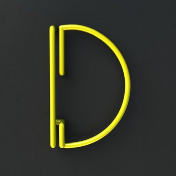 3d glowing Wire Neon Font with soft shadows on dark background. Letter D. 3d rendering isolated.