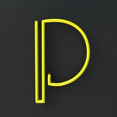 Fototapete - 3d glowing Wire Neon Font with soft shadows on dark background. Letter P. 3d rendering isolated.