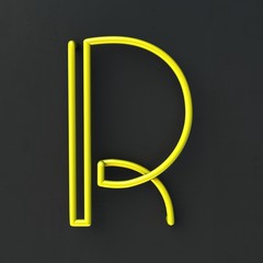 Fototapete - 3d glowing Wire Neon Font with soft shadows on dark background. Letter R. 3d rendering isolated.