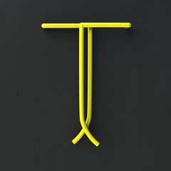 Fototapete - 3d glowing Wire Neon Font with soft shadows on dark background. Letter T. 3d rendering isolated.
