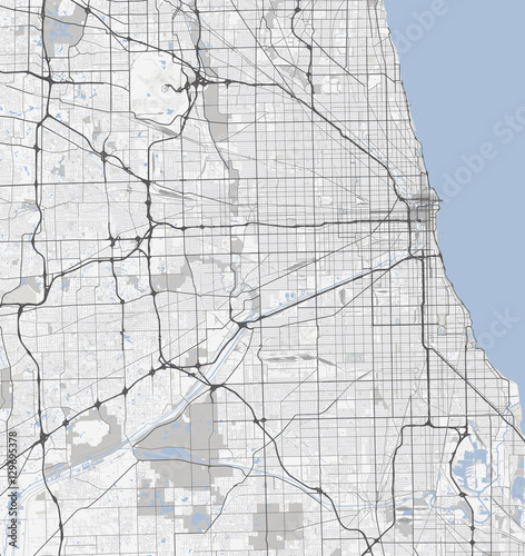 Map Chicago city. Illinois Roads Poster Mural XXL