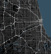 Black and white map of Chicago city. Illinois Roads