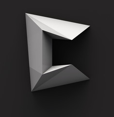 Fototapete - Monochrome Paper Polygonal Font on Dark Grey Background. Logo Concept. Letter C. 3d rendering
