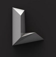 Fototapete - Monochrome Paper Polygonal Font on Dark Grey Background. Logo Concept. Letter L. 3d rendering