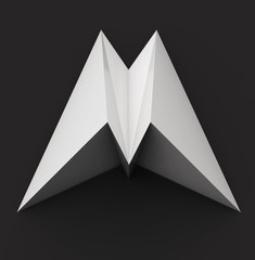 Fototapete - Monochrome Paper Polygonal Font on Dark Grey Background. Logo Concept. Letter M. 3d rendering