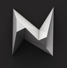 Fototapete - Monochrome Paper Polygonal Font on Dark Grey Background. Logo Concept. Letter N. 3d rendering