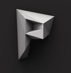 Fototapete - Monochrome Paper Polygonal Font on Dark Grey Background. Logo Concept. Letter P. 3d rendering