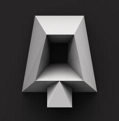 Fototapete - Monochrome Paper Polygonal Font on Dark Grey Background. Logo Concept. Letter Q. 3d rendering