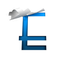 Fototapete - Curl Paper Font on cut out background. letter E. 3d rendering