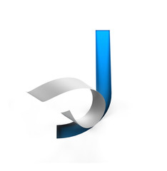 Fototapete - Curl Paper Font on cut out background. letter J. 3d rendering