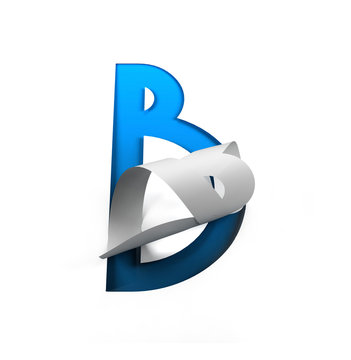 Curl Paper Font on cut out background. letter B. 3d rendering