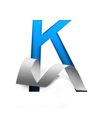 Curl Paper Font on cut out background. letter K. 3d rendering