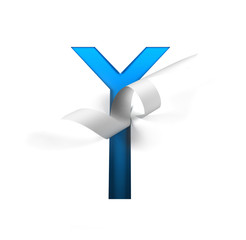 Fototapete - Curl Paper Font on cut out background. letter Y. 3d rendering