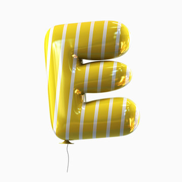 Letter E. Colorful Balloon font isolated on White Background. 3D rendering