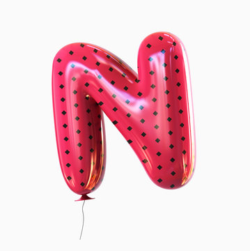 Letter N. Colorful Balloon font isolated on White Background. 3D rendering