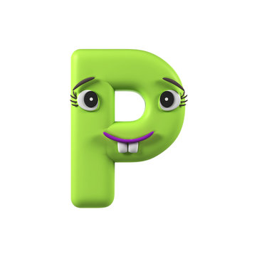 Colorful Comic alphabet character. Letter P isolated on white background. 3d rendering