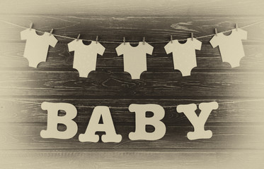 Wall Mural - Decoration for Baby shower on wood desk. 