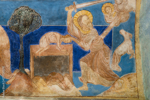 Abraham's sacrifice. Romanesque wall-painting. Poster