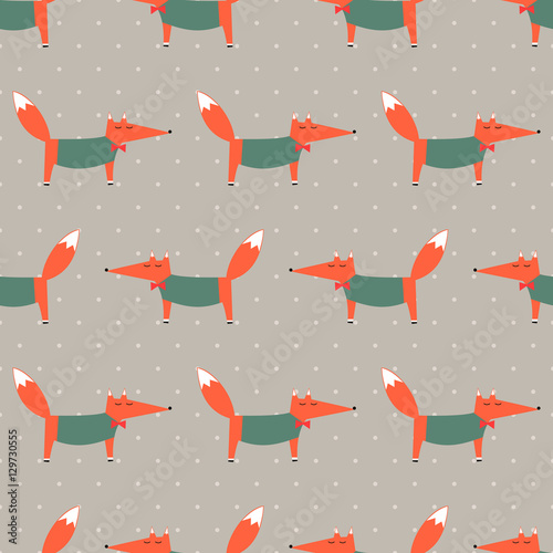 fox-wzor-na-tle-polka-dot-ilustracja-kreskowka-wektor-foxy-dziecko-rysunek-styl-tlo-zwierze-projektowanie-mody-dla-tkanin-tekstyliow