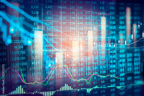 Cuadros en Lienzo Stock market indicator and financial data view from LED. Double