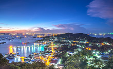 Top View Point City Of Koh Sichang Jetty At Morning Sunrise