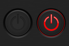 Power Button. Black Button With Red Backlight. Normal And Active. Vector Illustration