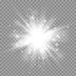 Vector magic white rays glow light effect isolated on transparent background. Christmas design element. Star burst with sparkles