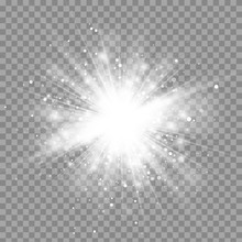 Vector Magic White Rays Glow Light Effect Isolated On Transparent Background. Christmas Design Element. Star Burst With Sparkles