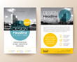 poster flyer pamphlet brochure cover design layout with circle shape graphic elements and space for photo background, blue and yellow color scheme, vector template in A4 size